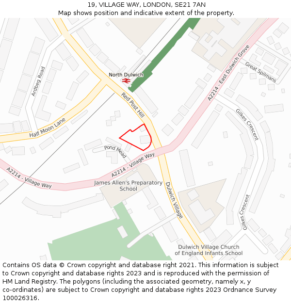 19, VILLAGE WAY, LONDON, SE21 7AN: Location map and indicative extent of plot