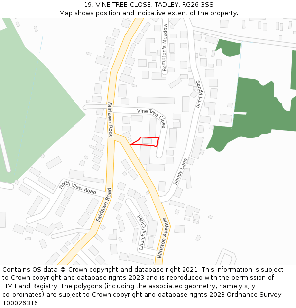 19, VINE TREE CLOSE, TADLEY, RG26 3SS: Location map and indicative extent of plot