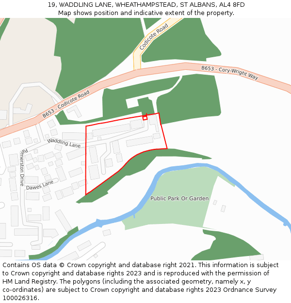 19, WADDLING LANE, WHEATHAMPSTEAD, ST ALBANS, AL4 8FD: Location map and indicative extent of plot