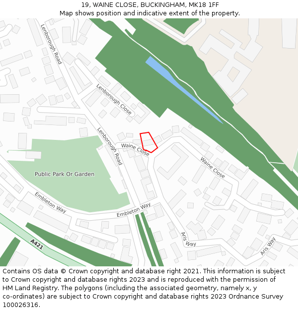 19, WAINE CLOSE, BUCKINGHAM, MK18 1FF: Location map and indicative extent of plot