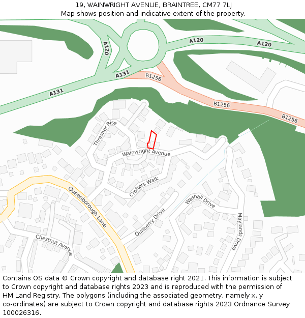 19, WAINWRIGHT AVENUE, BRAINTREE, CM77 7LJ: Location map and indicative extent of plot