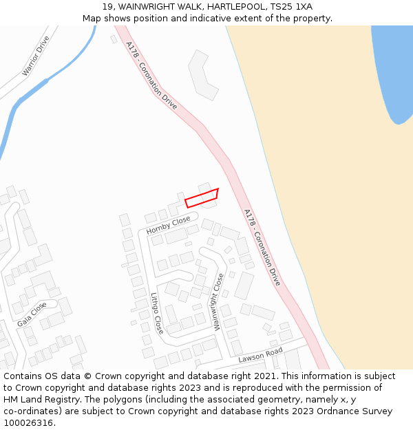 19, WAINWRIGHT WALK, HARTLEPOOL, TS25 1XA: Location map and indicative extent of plot