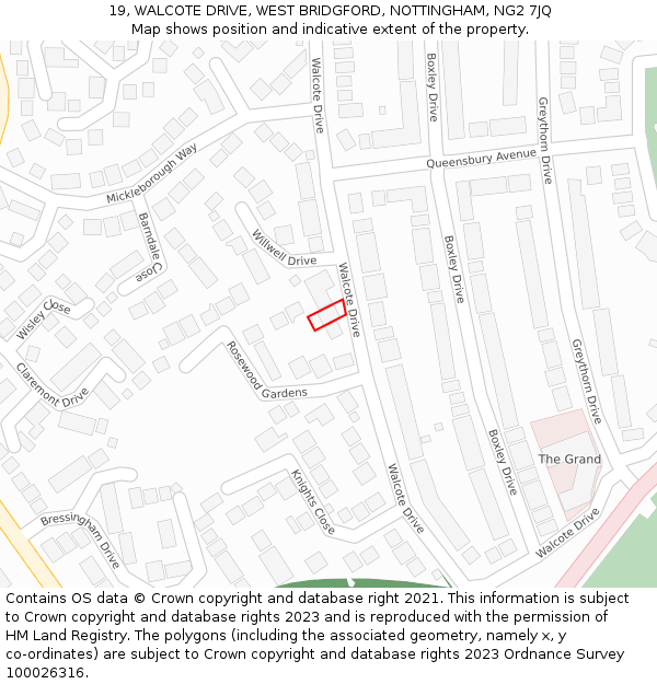 19, WALCOTE DRIVE, WEST BRIDGFORD, NOTTINGHAM, NG2 7JQ: Location map and indicative extent of plot