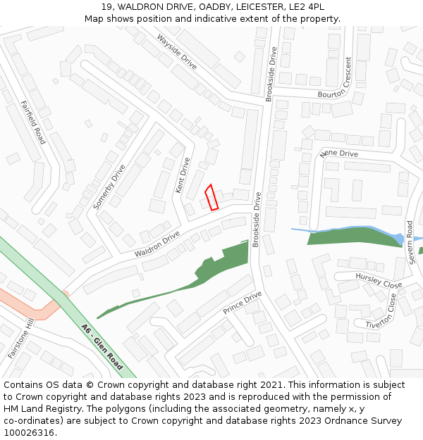 19, WALDRON DRIVE, OADBY, LEICESTER, LE2 4PL: Location map and indicative extent of plot