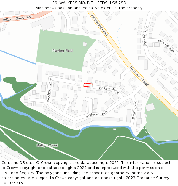 19, WALKERS MOUNT, LEEDS, LS6 2SD: Location map and indicative extent of plot