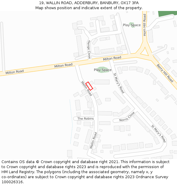 19, WALLIN ROAD, ADDERBURY, BANBURY, OX17 3FA: Location map and indicative extent of plot