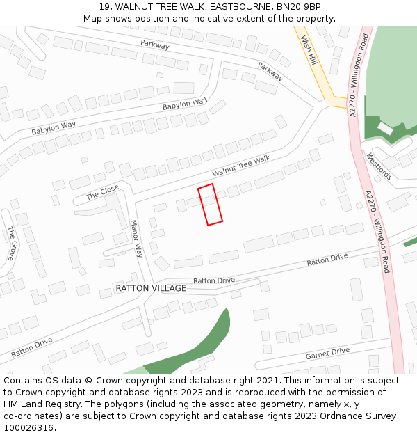 19, WALNUT TREE WALK, EASTBOURNE, BN20 9BP: Location map and indicative extent of plot