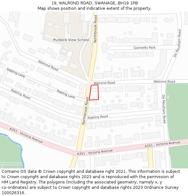 19, WALROND ROAD, SWANAGE, BH19 1PB: Location map and indicative extent of plot