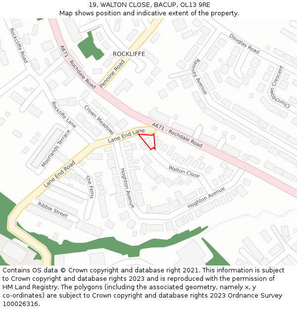 19, WALTON CLOSE, BACUP, OL13 9RE: Location map and indicative extent of plot