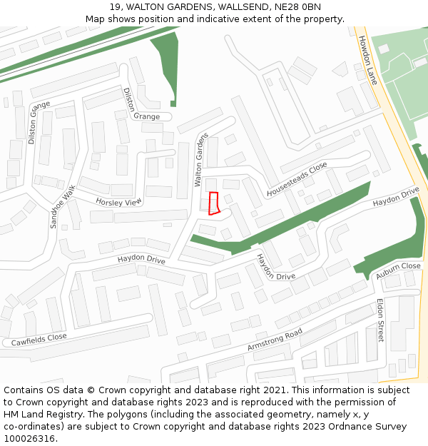 19, WALTON GARDENS, WALLSEND, NE28 0BN: Location map and indicative extent of plot