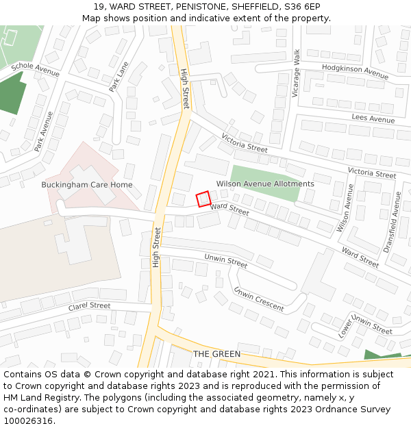 19, WARD STREET, PENISTONE, SHEFFIELD, S36 6EP: Location map and indicative extent of plot