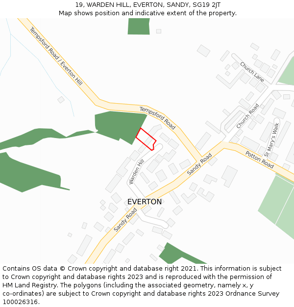 19, WARDEN HILL, EVERTON, SANDY, SG19 2JT: Location map and indicative extent of plot