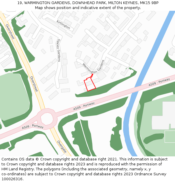 19, WARMINGTON GARDENS, DOWNHEAD PARK, MILTON KEYNES, MK15 9BP: Location map and indicative extent of plot