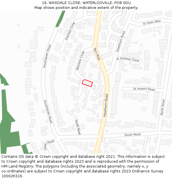 19, WASDALE CLOSE, WATERLOOVILLE, PO8 0DU: Location map and indicative extent of plot