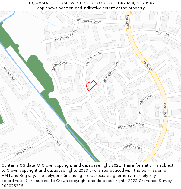 19, WASDALE CLOSE, WEST BRIDGFORD, NOTTINGHAM, NG2 6RG: Location map and indicative extent of plot