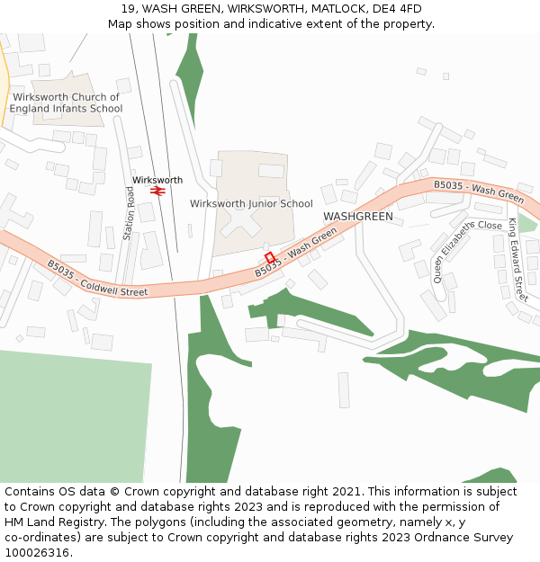 19, WASH GREEN, WIRKSWORTH, MATLOCK, DE4 4FD: Location map and indicative extent of plot