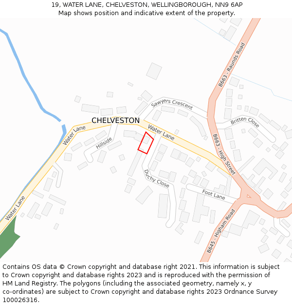 19, WATER LANE, CHELVESTON, WELLINGBOROUGH, NN9 6AP: Location map and indicative extent of plot