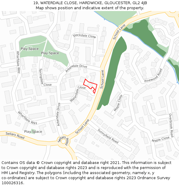 19, WATERDALE CLOSE, HARDWICKE, GLOUCESTER, GL2 4JB: Location map and indicative extent of plot