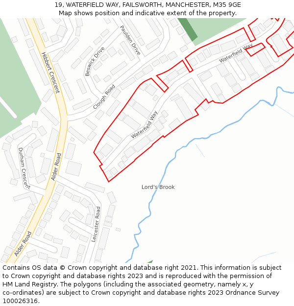19, WATERFIELD WAY, FAILSWORTH, MANCHESTER, M35 9GE: Location map and indicative extent of plot