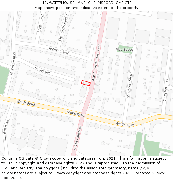 19, WATERHOUSE LANE, CHELMSFORD, CM1 2TE: Location map and indicative extent of plot