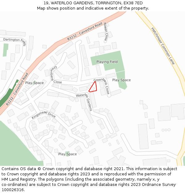 19, WATERLOO GARDENS, TORRINGTON, EX38 7ED: Location map and indicative extent of plot