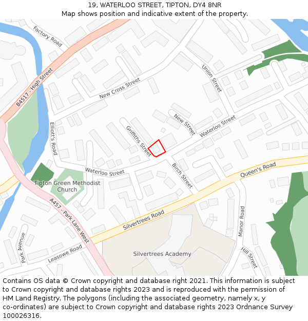 19, WATERLOO STREET, TIPTON, DY4 8NR: Location map and indicative extent of plot