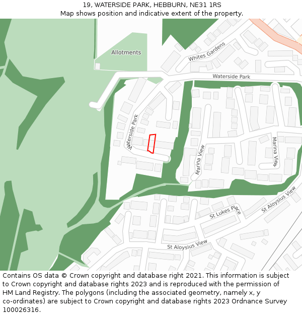 19, WATERSIDE PARK, HEBBURN, NE31 1RS: Location map and indicative extent of plot