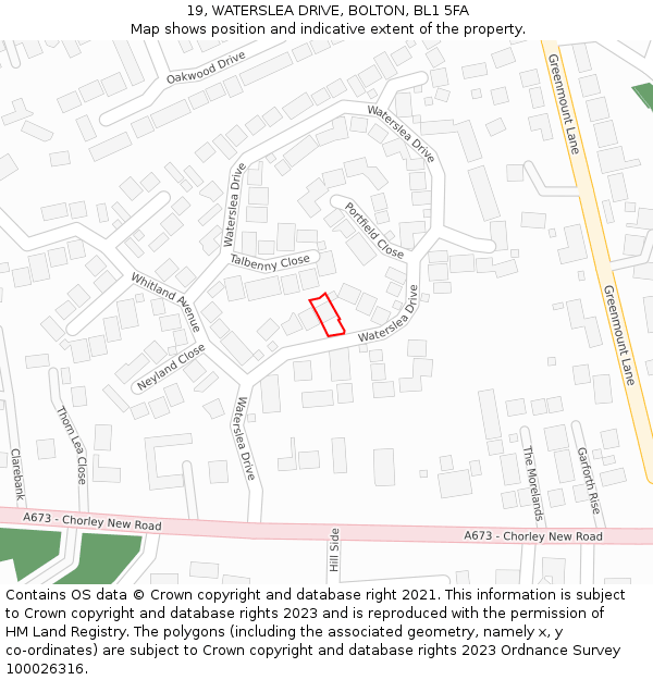 19, WATERSLEA DRIVE, BOLTON, BL1 5FA: Location map and indicative extent of plot