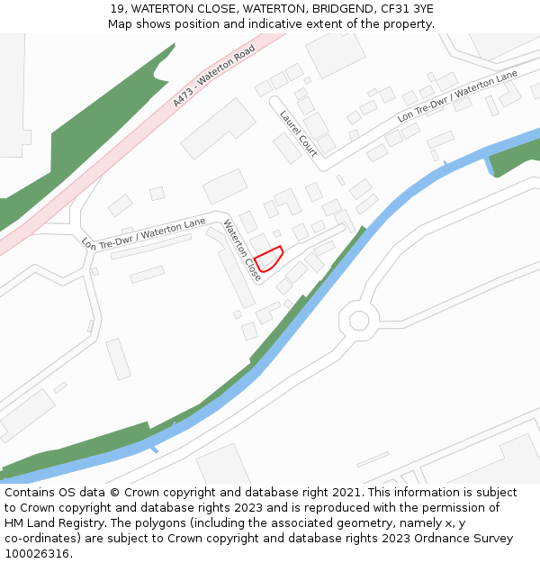 19, WATERTON CLOSE, WATERTON, BRIDGEND, CF31 3YE: Location map and indicative extent of plot