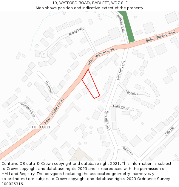 19, WATFORD ROAD, RADLETT, WD7 8LF: Location map and indicative extent of plot