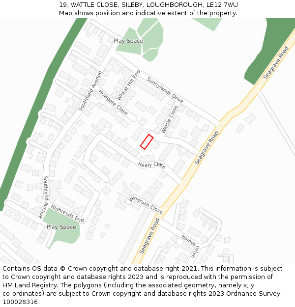 19, WATTLE CLOSE, SILEBY, LOUGHBOROUGH, LE12 7WU: Location map and indicative extent of plot