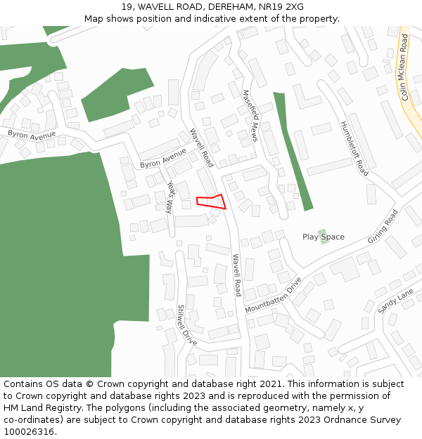 19, WAVELL ROAD, DEREHAM, NR19 2XG: Location map and indicative extent of plot