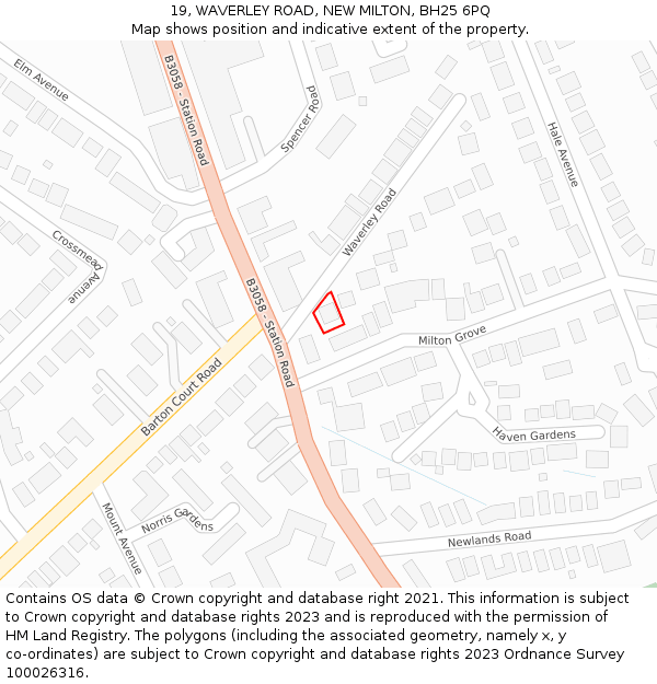 19, WAVERLEY ROAD, NEW MILTON, BH25 6PQ: Location map and indicative extent of plot