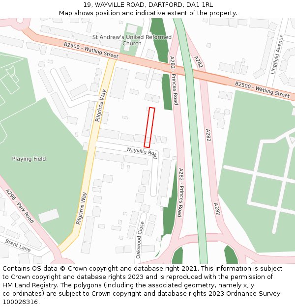 19, WAYVILLE ROAD, DARTFORD, DA1 1RL: Location map and indicative extent of plot
