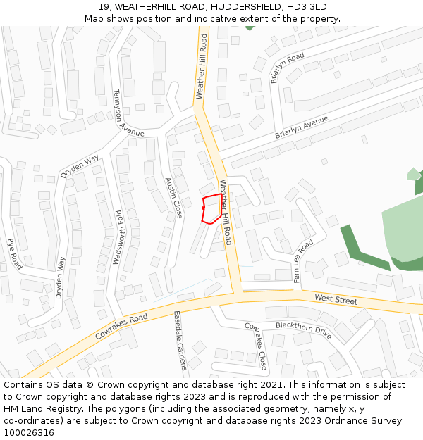 19, WEATHERHILL ROAD, HUDDERSFIELD, HD3 3LD: Location map and indicative extent of plot