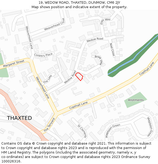 19, WEDOW ROAD, THAXTED, DUNMOW, CM6 2JY: Location map and indicative extent of plot