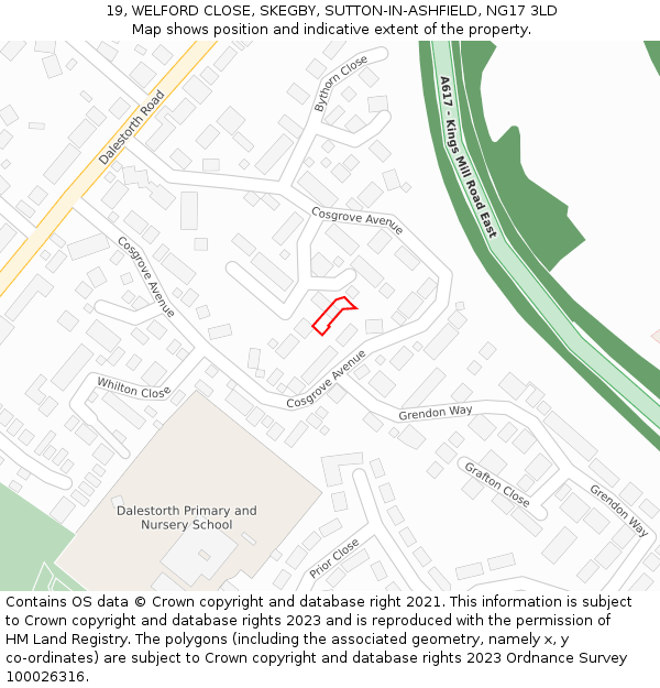 19, WELFORD CLOSE, SKEGBY, SUTTON-IN-ASHFIELD, NG17 3LD: Location map and indicative extent of plot