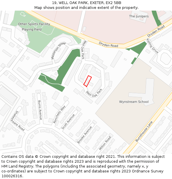 19, WELL OAK PARK, EXETER, EX2 5BB: Location map and indicative extent of plot
