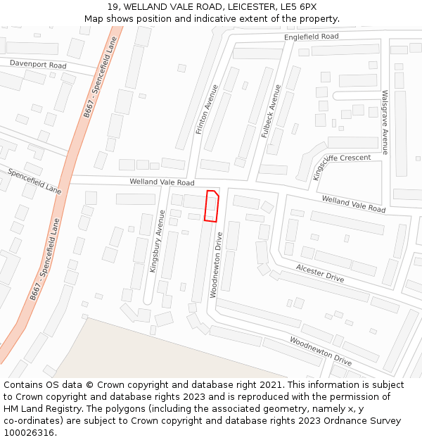 19, WELLAND VALE ROAD, LEICESTER, LE5 6PX: Location map and indicative extent of plot