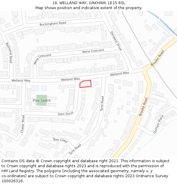 19, WELLAND WAY, OAKHAM, LE15 6SL: Location map and indicative extent of plot