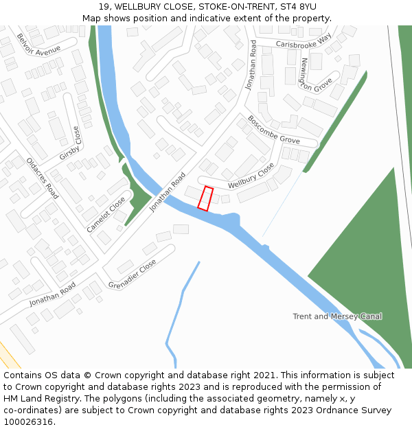 19, WELLBURY CLOSE, STOKE-ON-TRENT, ST4 8YU: Location map and indicative extent of plot