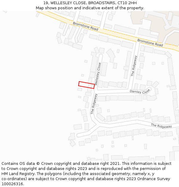 19, WELLESLEY CLOSE, BROADSTAIRS, CT10 2HH: Location map and indicative extent of plot