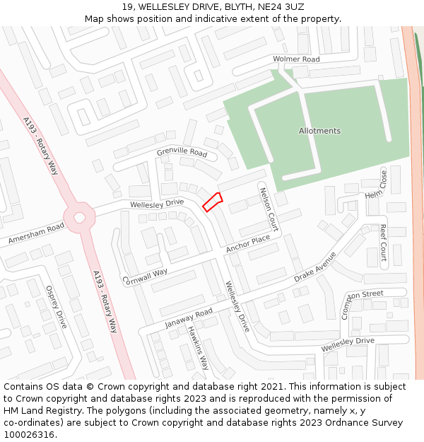 19, WELLESLEY DRIVE, BLYTH, NE24 3UZ: Location map and indicative extent of plot