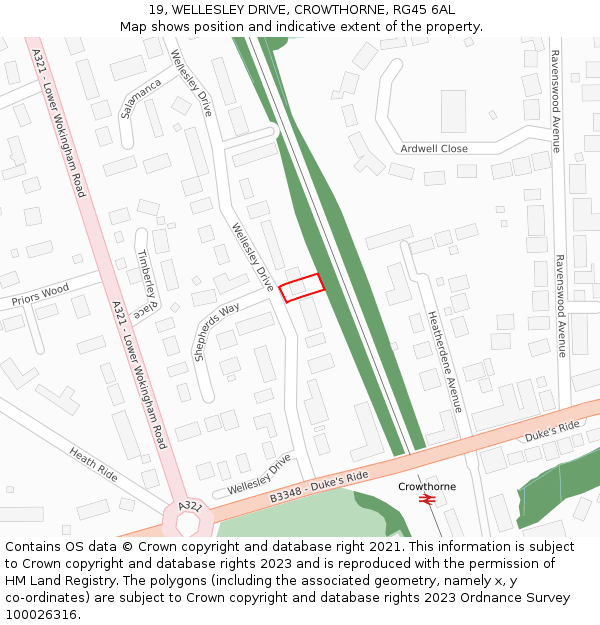 19, WELLESLEY DRIVE, CROWTHORNE, RG45 6AL: Location map and indicative extent of plot