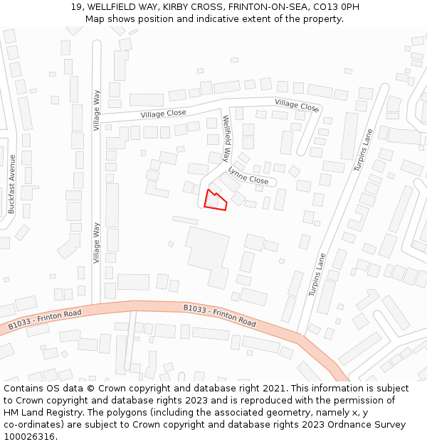 19, WELLFIELD WAY, KIRBY CROSS, FRINTON-ON-SEA, CO13 0PH: Location map and indicative extent of plot