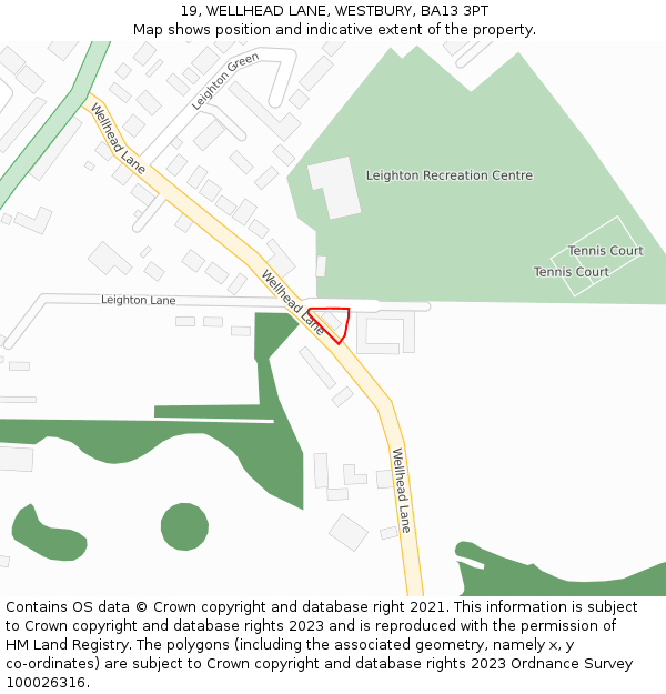 19, WELLHEAD LANE, WESTBURY, BA13 3PT: Location map and indicative extent of plot