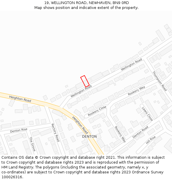 19, WELLINGTON ROAD, NEWHAVEN, BN9 0RD: Location map and indicative extent of plot