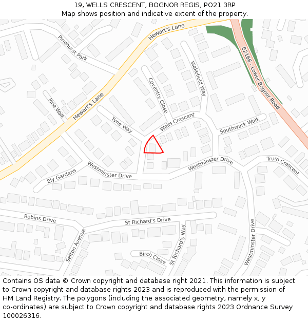 19, WELLS CRESCENT, BOGNOR REGIS, PO21 3RP: Location map and indicative extent of plot