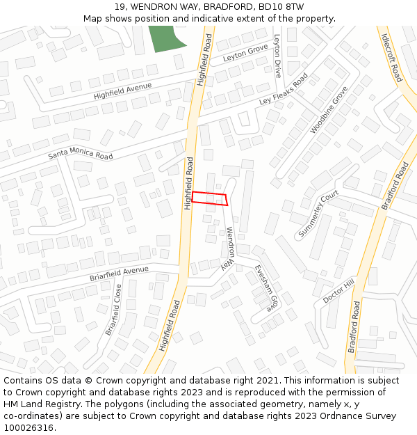 19, WENDRON WAY, BRADFORD, BD10 8TW: Location map and indicative extent of plot