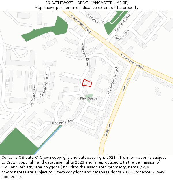 19, WENTWORTH DRIVE, LANCASTER, LA1 3RJ: Location map and indicative extent of plot